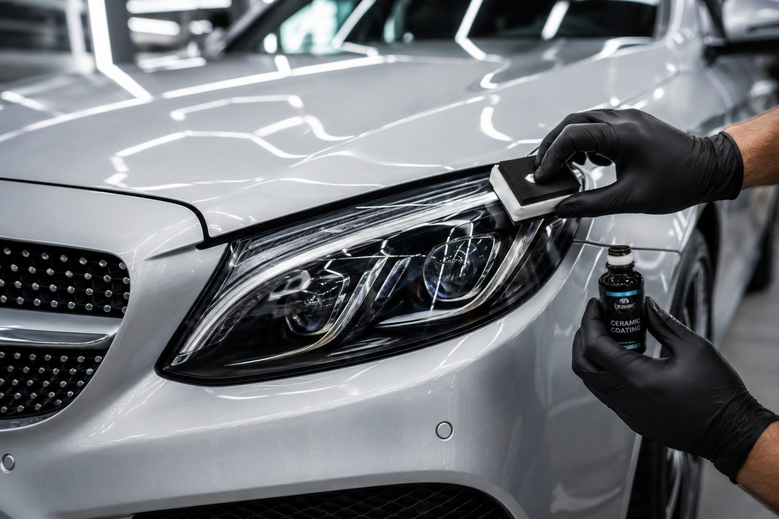 Ceramic coating being applied to a luxury car in Alpharetta GA